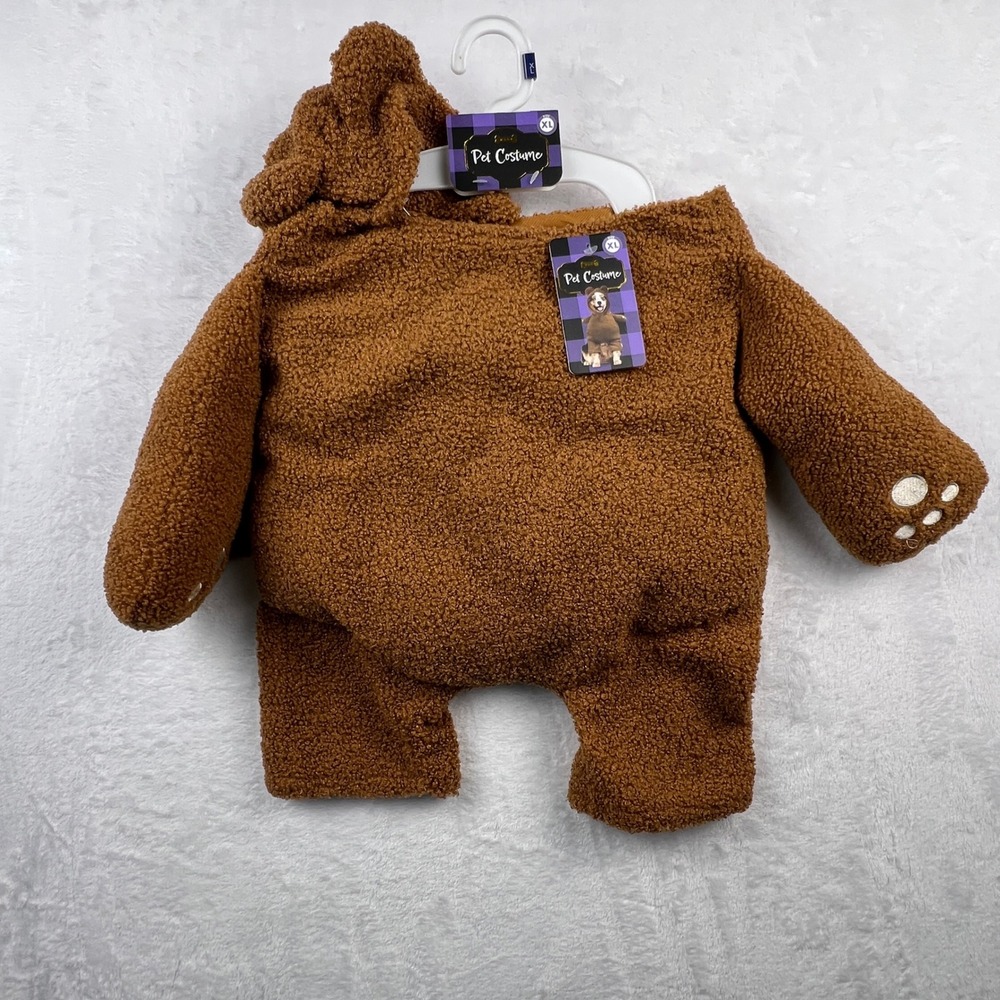 Woof Teddy Bear Dog Costume Hooded Brown Sherpa Pet Halloween Size XL NWT